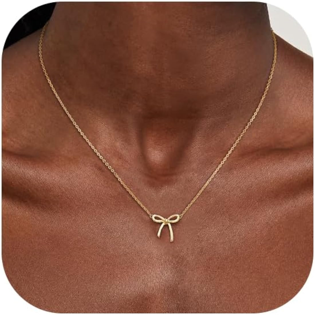 Gold Necklace for Women - Bow Necklace 14K Dainty Gold Necklace Cute Small Tiny Bow Pendant Choke... | Amazon (US)