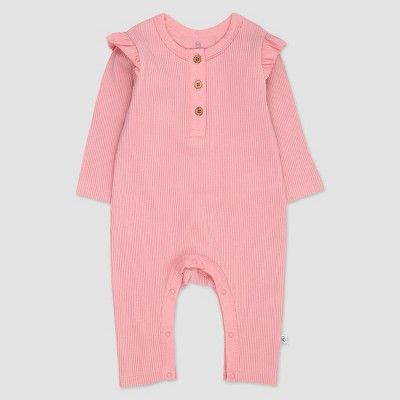 Honest Baby Girls' Organic Cotton Flutter Long Sleeve Henley Coveralls - Pink | Target