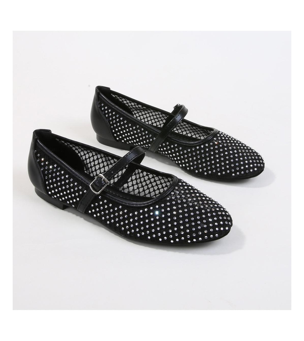 Berness Freda Rhinestone Studded Mesh Mary Janes - Black | Macy's