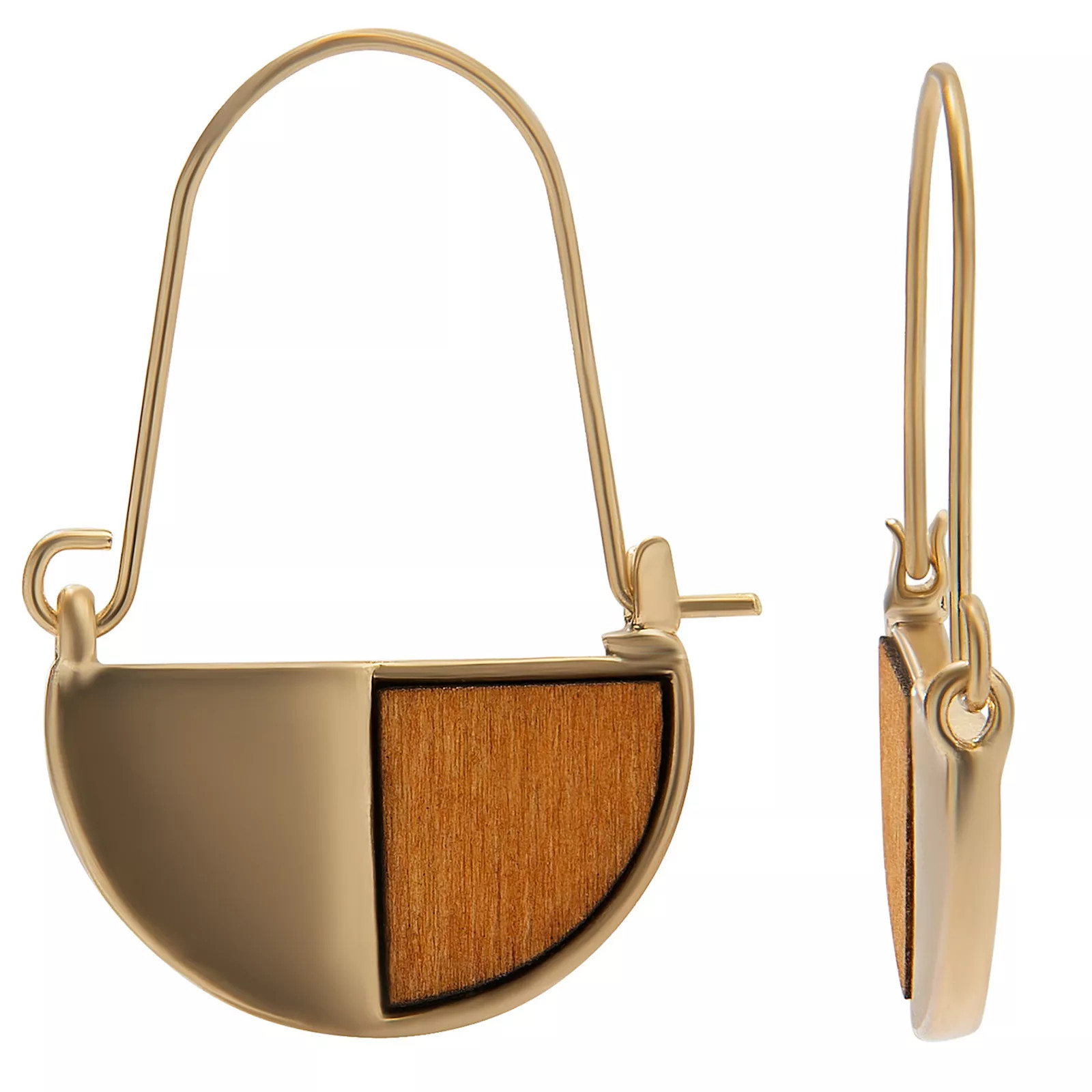 Sonoma Goods For Life Gold Tone Casted and Wood Accent Wire Hoop Earrings, Women's, Brown | Kohl's