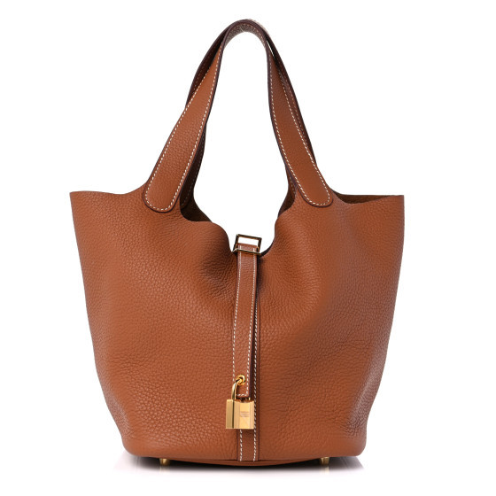 Taurillon Clemence Picotin Lock 22 MM Gold | FASHIONPHILE (US)