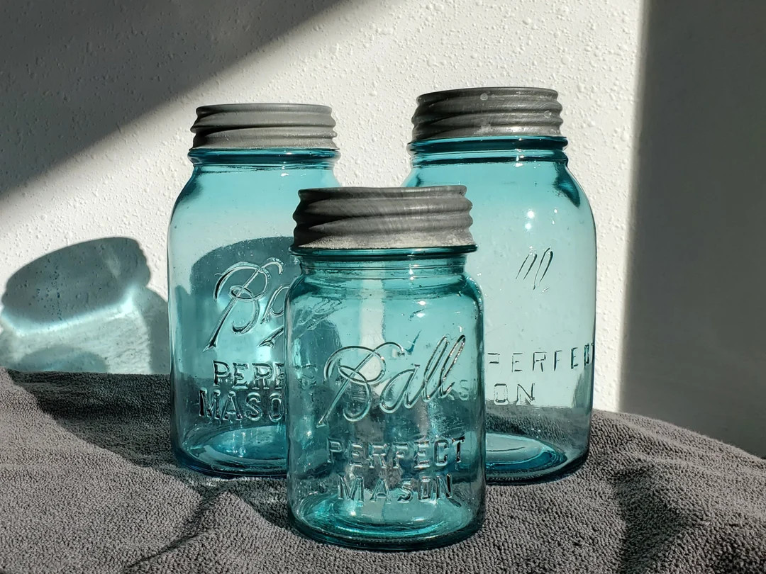 Blue Ball Mason Jars with Zinc Lids, Quart or Pint Size to Choose From | Etsy (US)
