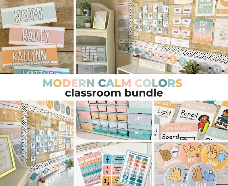 Modern Calm Colors Classroom Decor, Classroom Decor Bundle Elementary, Pastel Classroom Decor Bun... | Etsy (US)