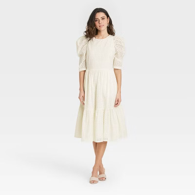Women's Elbow Sleeve Eyelet Dress - A New Day™ | Target