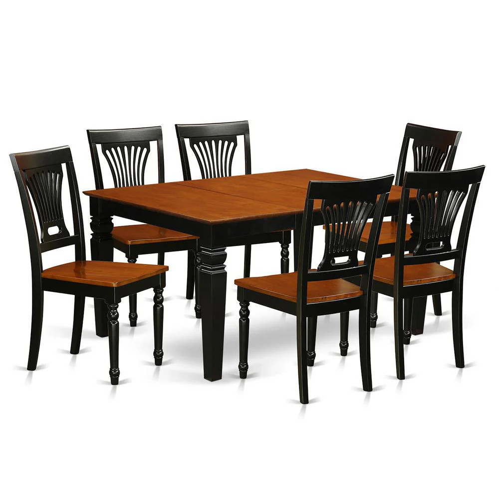 7 Pc Dining Room set with a Dining Table and 6 Wood Kitchen Chairs in Black | Shop Simon