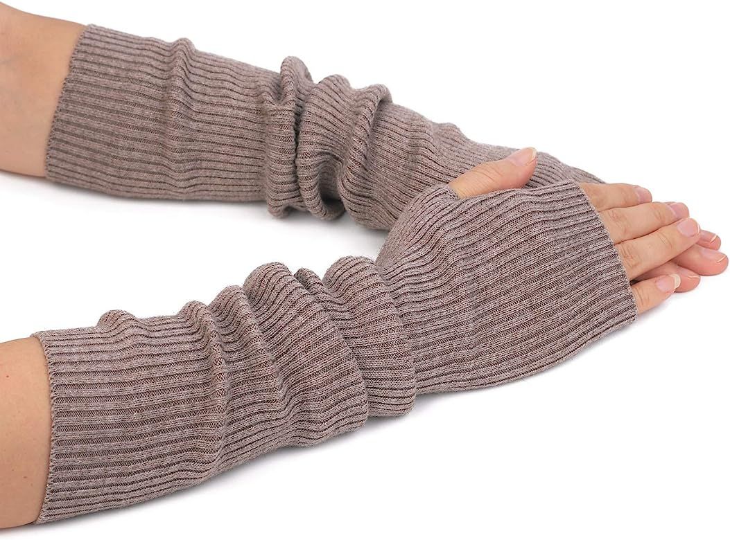 F Flammi Cashmere Blended Arm Warmer Winter Fingerless Gloves Knit Mitten Gloves Wrist Warmer with T | Amazon (US)