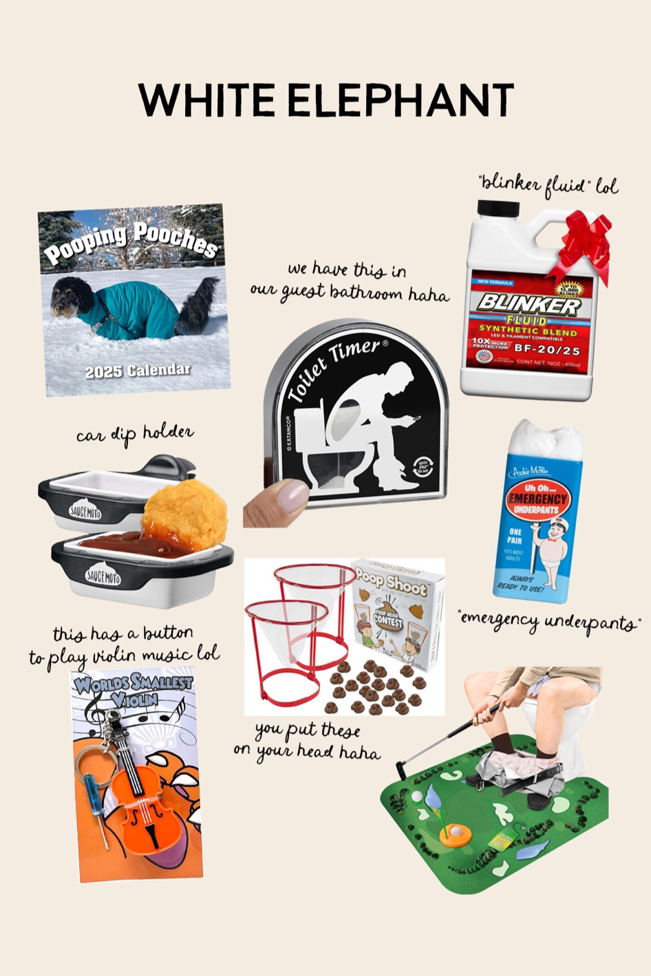 funny white elephant gift ideas! 
