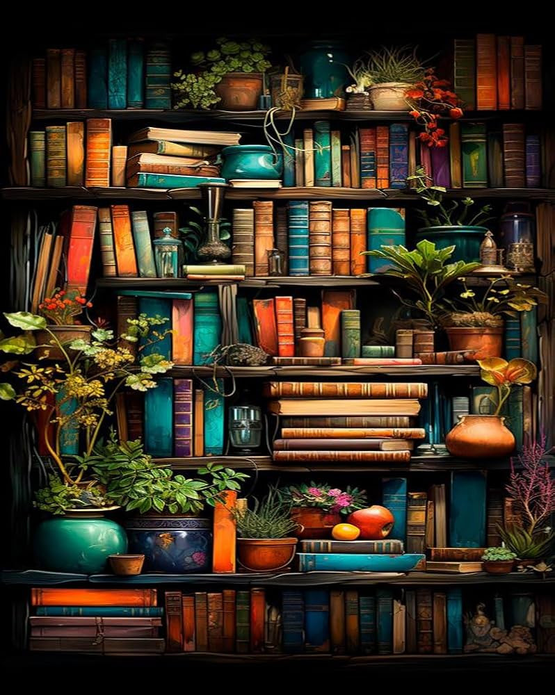 MjhRcll Books Paint by Numbers for Adults,Bookshelf Plant Paint by Numbers Kits for Beginner,DIY ... | Amazon (US)