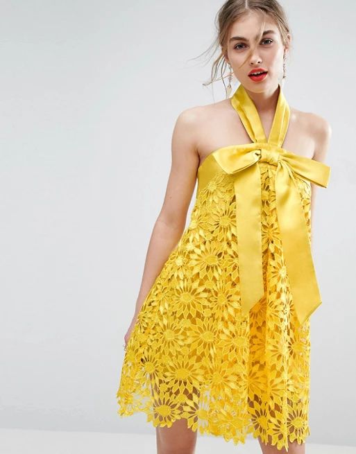 ASOS SALON Aline Lace Mini Dress with Bow Detail | ASOS US