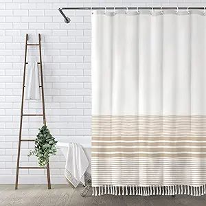 Awellife Boho Beige Shower Curtain for Bathroom Farmhouse Natural Linen Stripe Tassel Shower Curt... | Amazon (US)