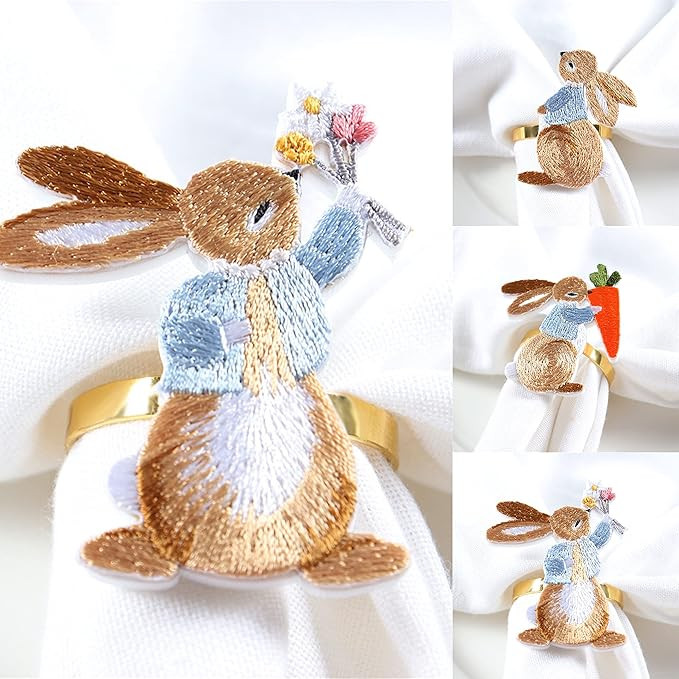 Easter Napkin Rings Set of 6, Bunny Napkin Rings Easter Table Decoration, Used for Family Table D... | Amazon (US)