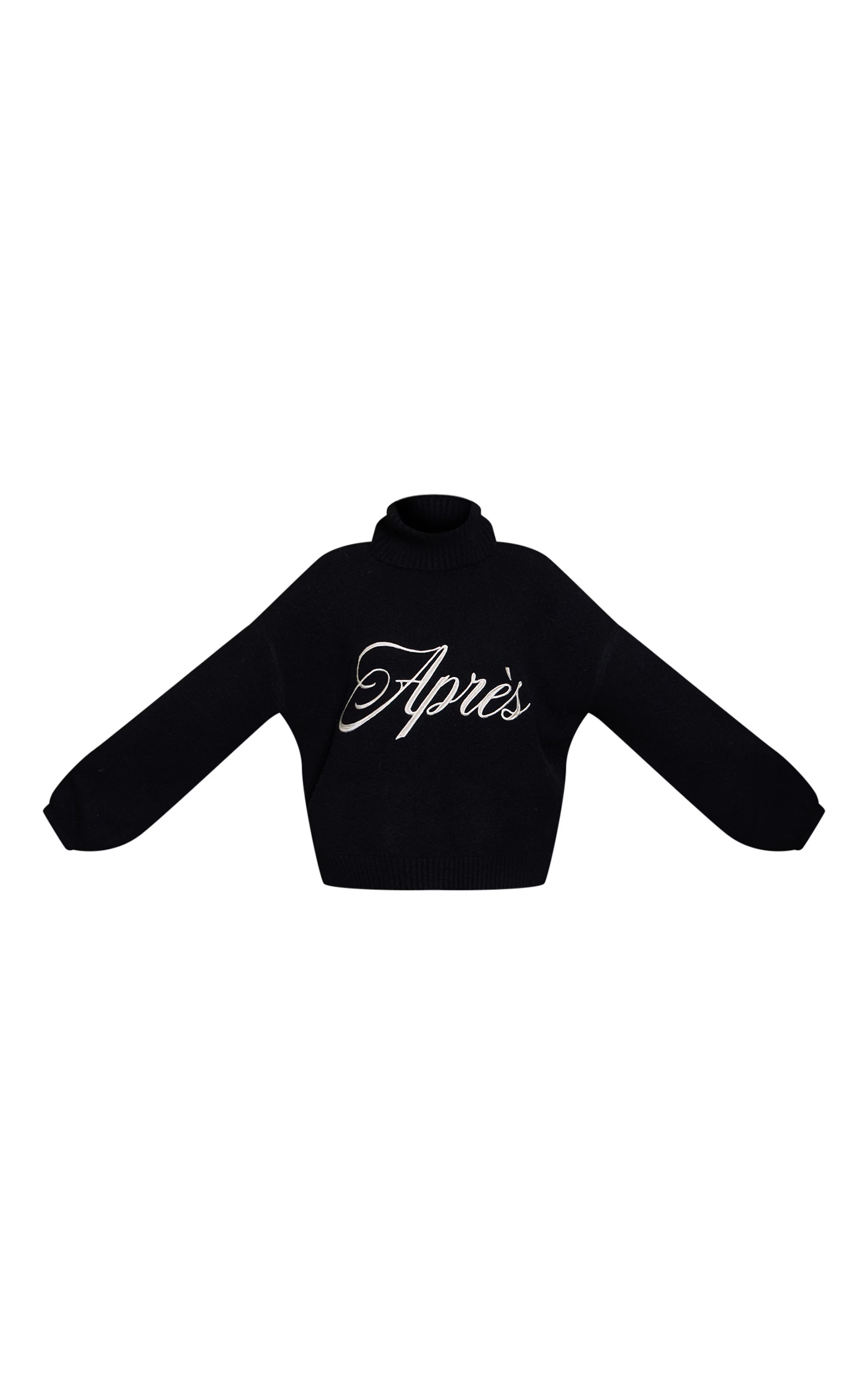 Black Apres Graphic Roll Neck Knitted Sweater  | Knitwear | PrettyLittleThing US