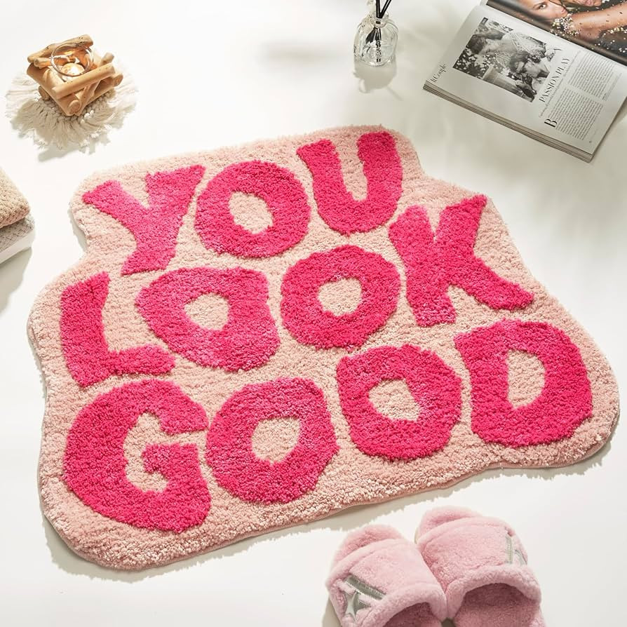 DyeFury Large 31" x 24" You Look Good Bath Mat Pink,Cute Bathroom Rugs for Girls Fun Funny Funky ... | Amazon (US)