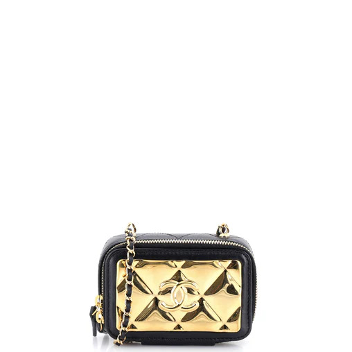 Golden Plate Zip Around Vanity Case with Chain Quilted Metal and Lambskin Extra Mini | Rebag