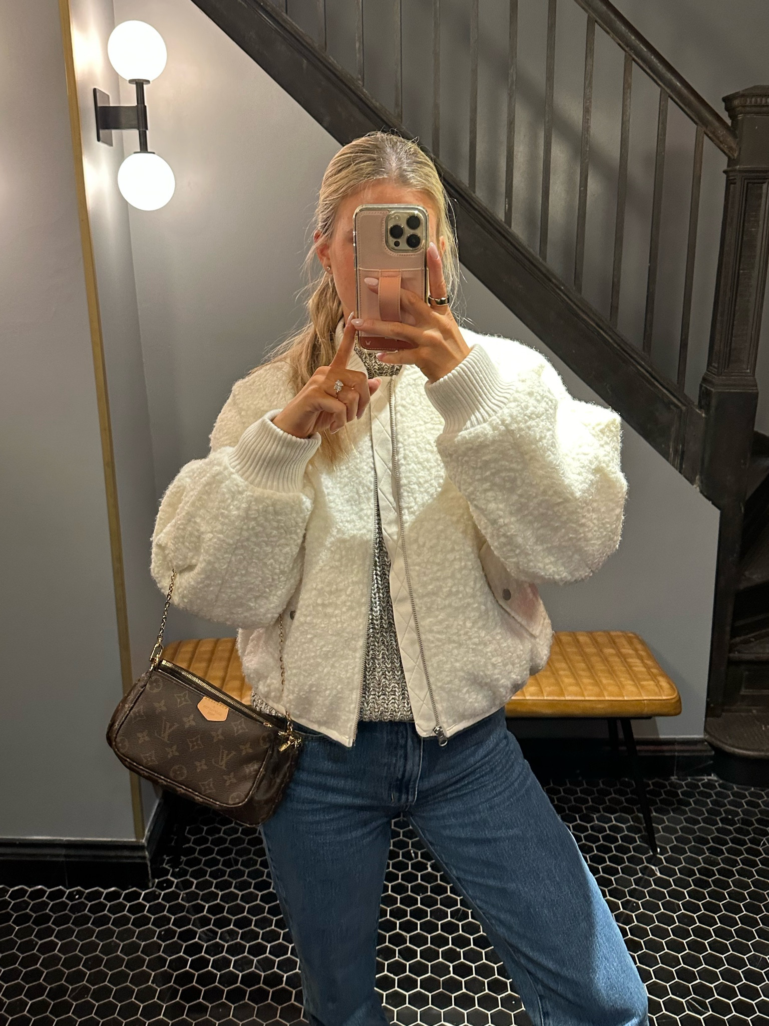 my sweater under the jacket is Madewell, but the color is not available. Linked similar! 