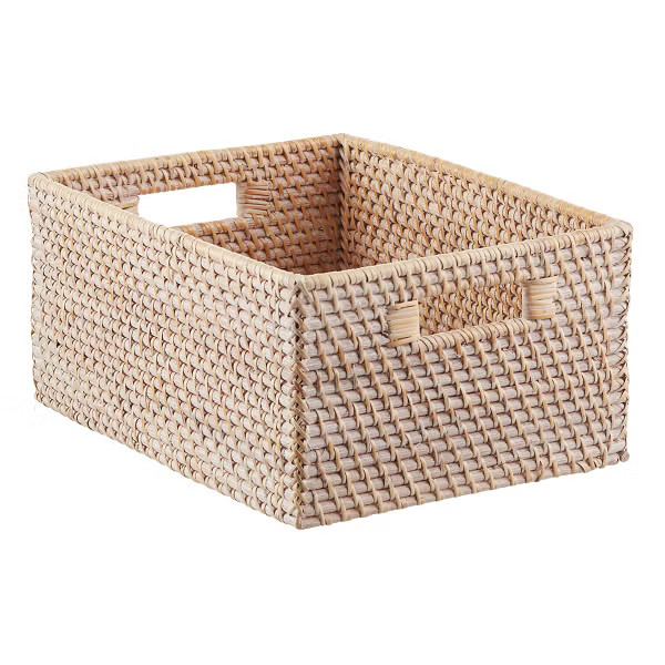 Grey Rattan Storage Bins with Handles | The Container Store