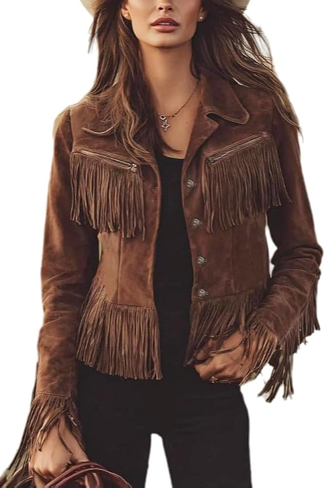NIFTRIRY Jackets for Women Trendy Faux Suede Jacket with Fringe Western Cowgirl Outfits Womens Ja... | Amazon (US)
