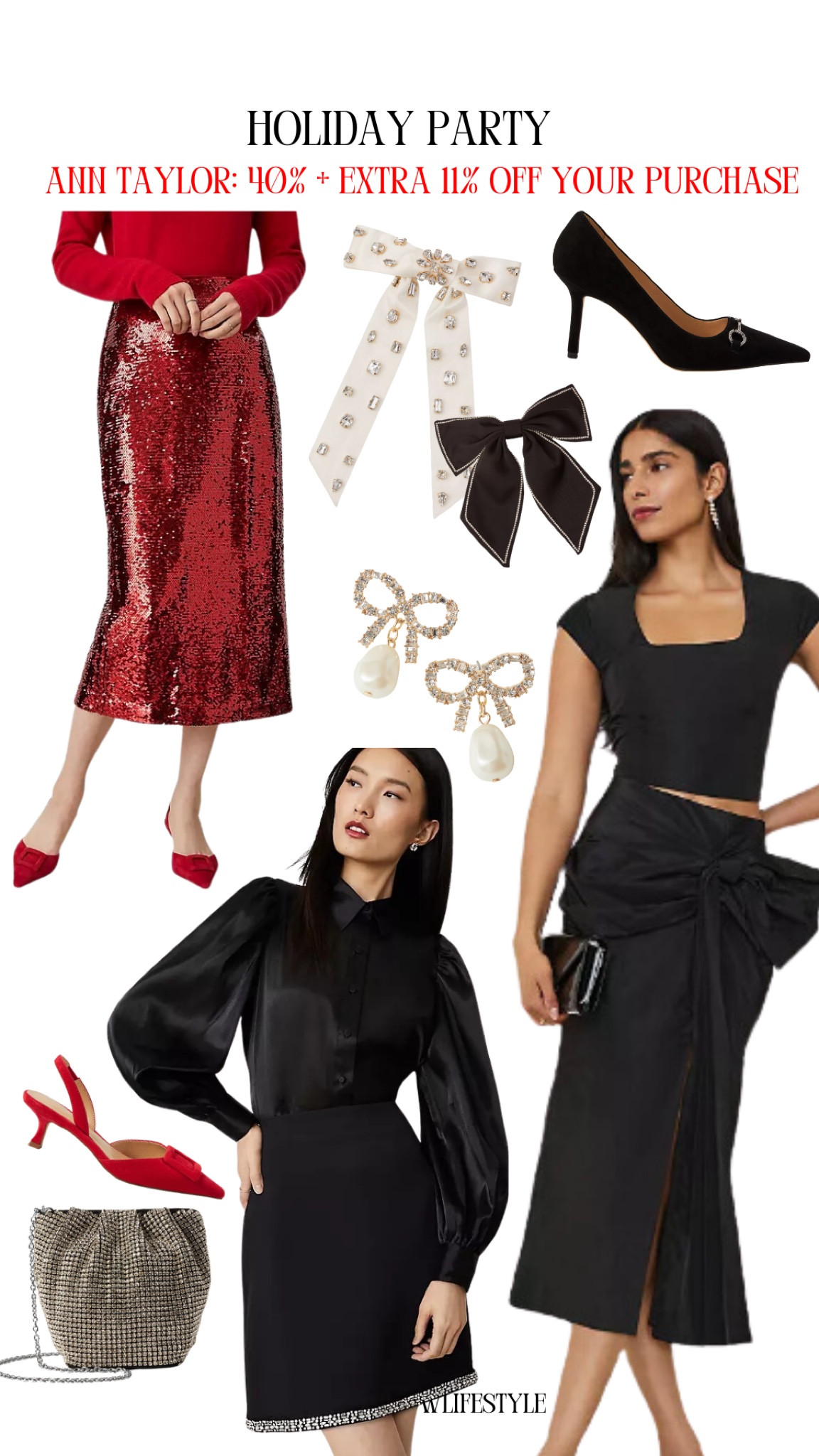ann taylor sale today • holiday parties • embellished skirt • sequin midi • bow skirt • hair bows • red shoes ❤️🎄

#LTKParties #LTKHoliday #LTKSeasonal