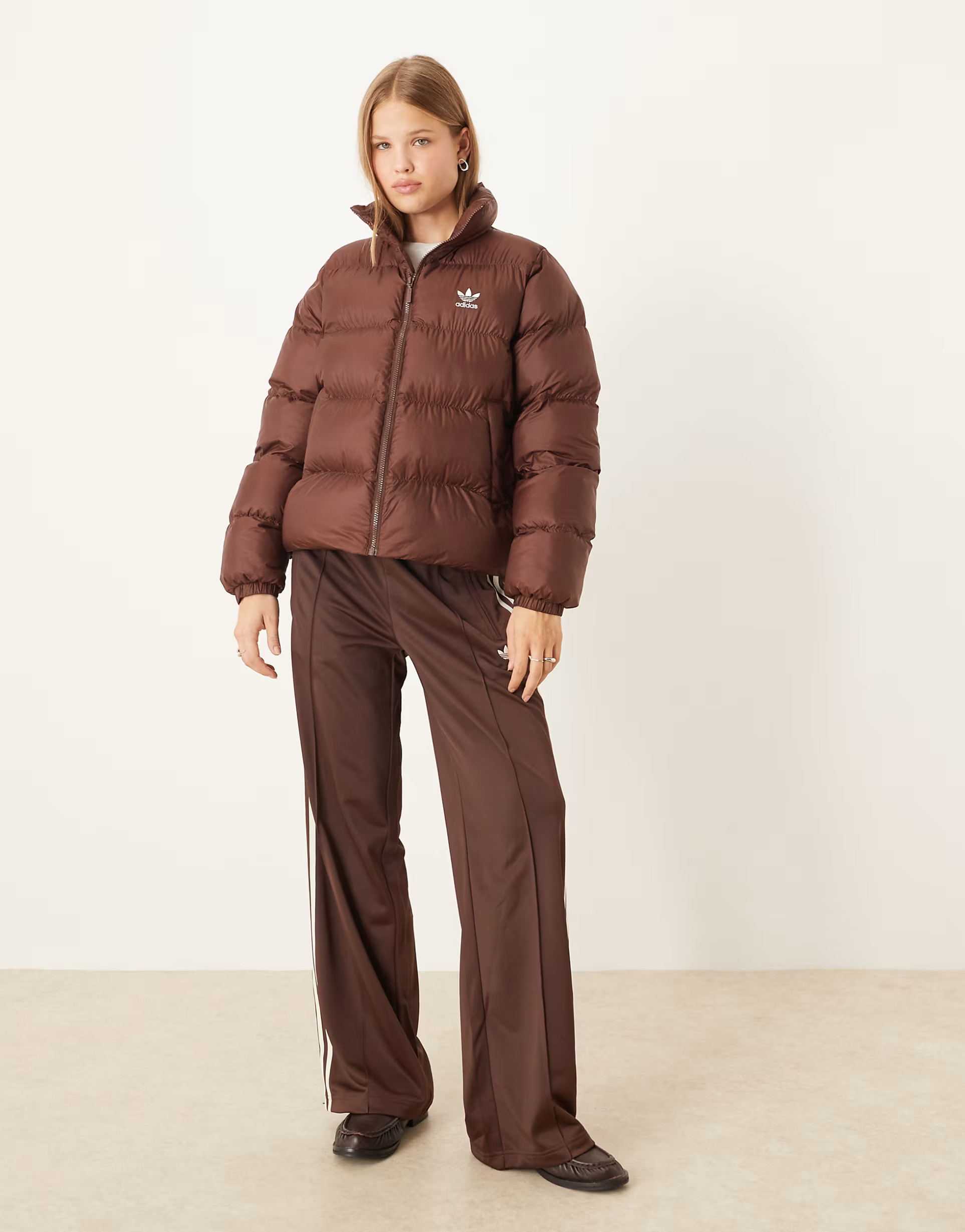 adidas Originals Adicolor short puffer jacket in brown | ASOS (Global)