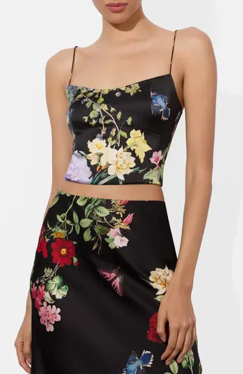 Alice + Olivia Saylor Bustier Crop Camisole in Venus Floral Black at Nordstrom Rack, Size 10 | Nordstrom Rack