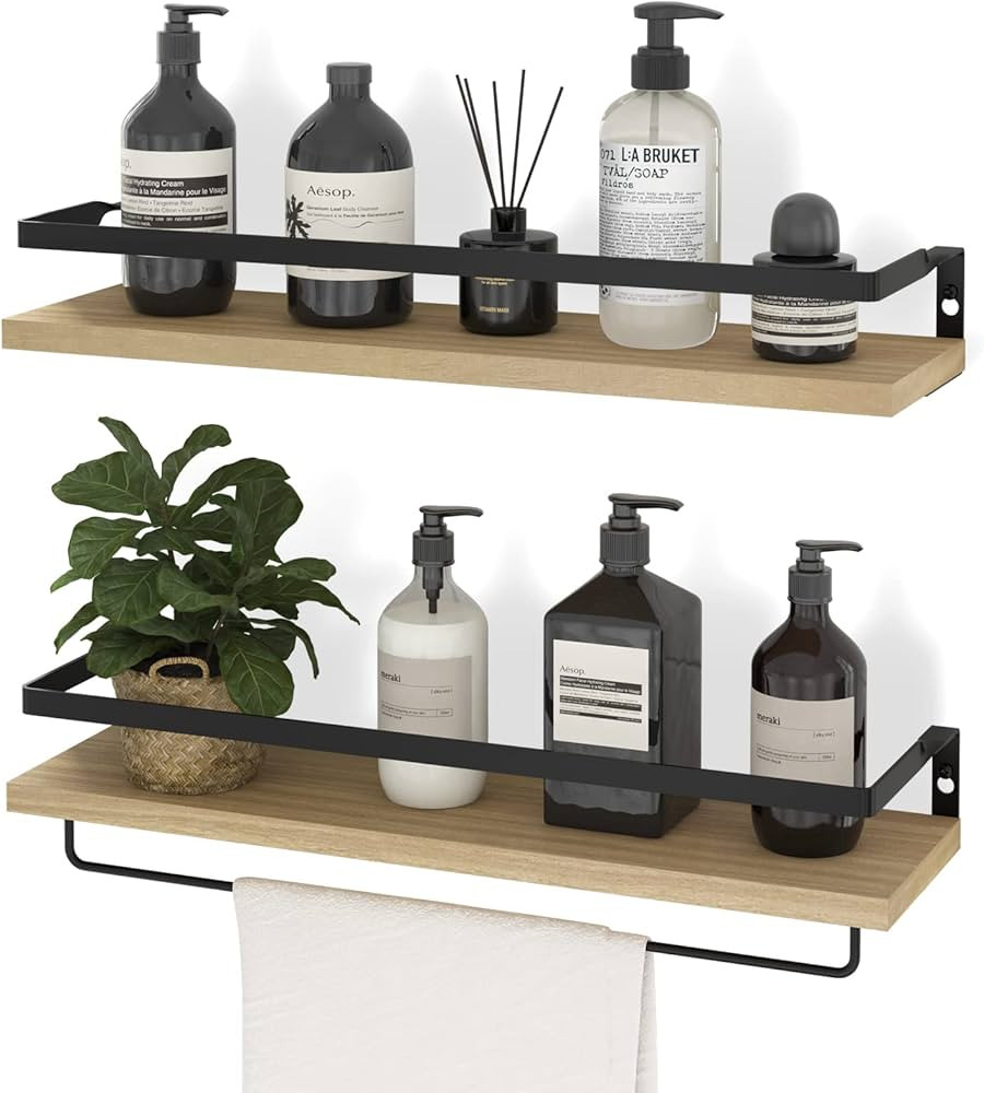 SODUKU Floating Shelves Wall Mounted Storage Shelves for Kitchen, Bathroom,Set of 2 Natural | Amazon (US)