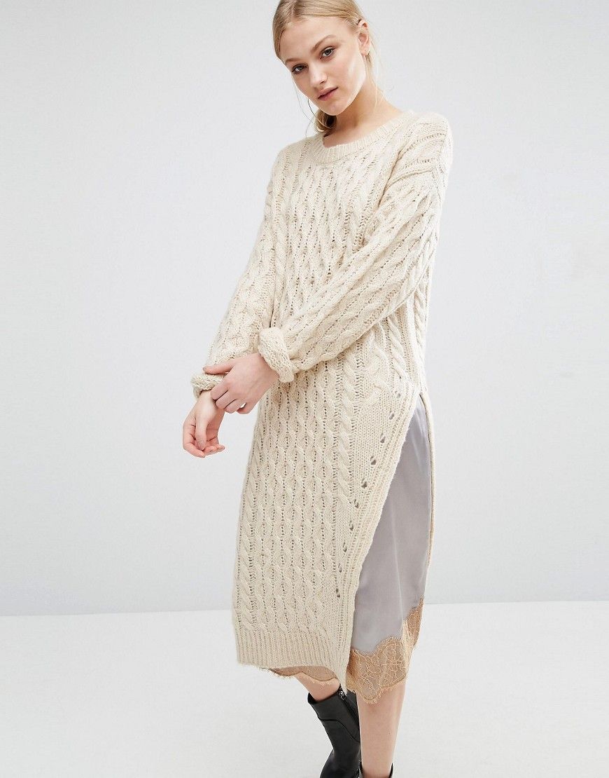J.O.A Assymetric Cable Knit Sweater - Cream | ASOS US