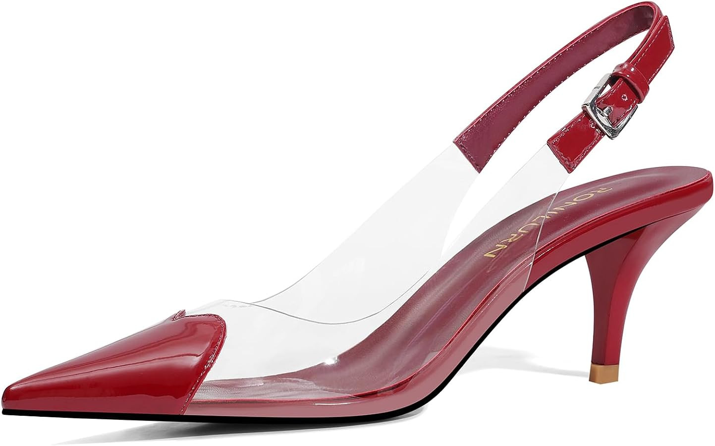 Women's Kitten Heels Clear Slingback Closed Pointed Toe Pumps Low Heel Dress Shoes Sling Back Com... | Amazon (US)