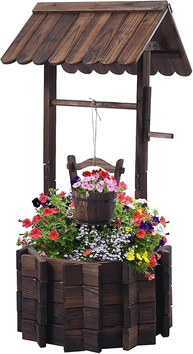 Garden Wooden Decor Rustic Wishing Well Planter Outdoor Home Décor for Patio, Upgrade Wishing We... | Amazon (US)