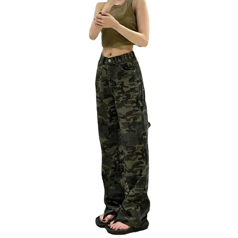 2024 New Camouflage Cargo Pants Y2K High Street Jeans Women Retro High-Waisted Straight Pants Jea... | Walmart (US)