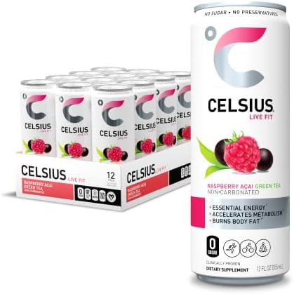 CELSIUS Essential Energy Drink 12 Fl Oz, Raspberry Acai Green Tea (Pack of 12) | Amazon (US)