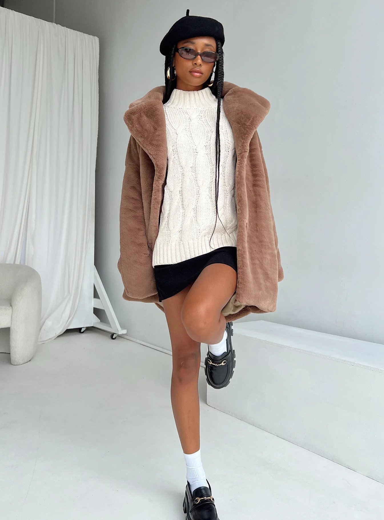 Angus Faux Fur Coat Brown | Princess Polly US