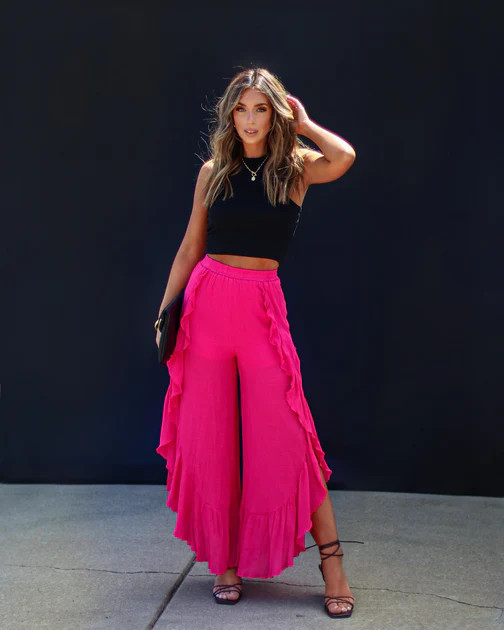 Brenna Ruffle Slit Pants - Hot Pink | VICI