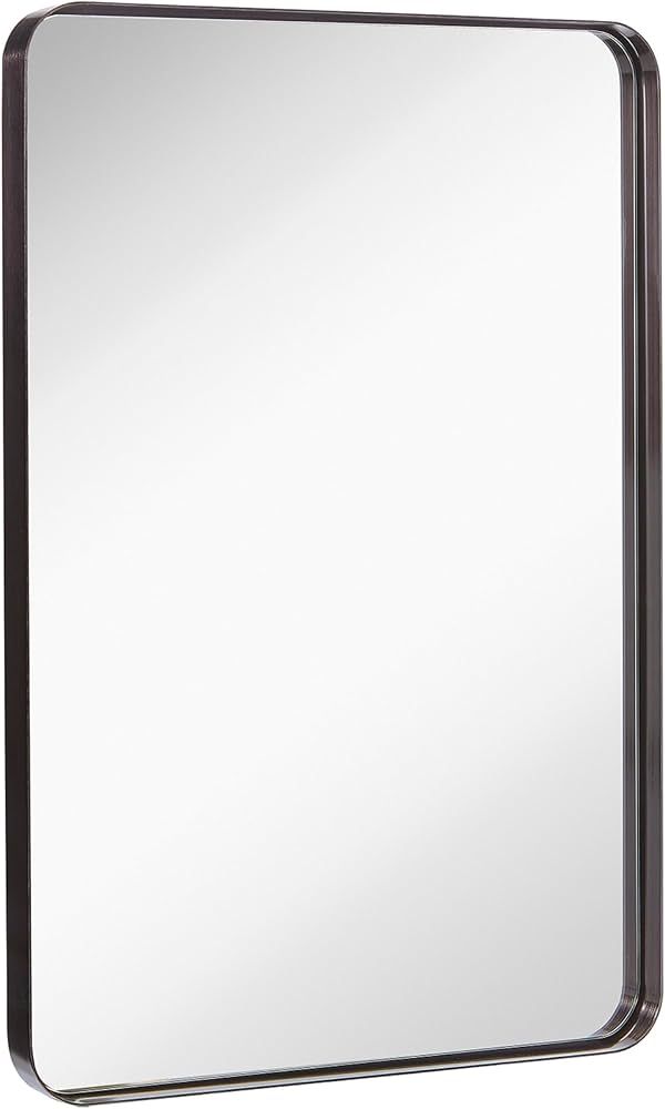 Hamilton Hills 24x36 inch Metal Black Frame Mirror for Bathroom | Brushed Rectangular Rounded Cor... | Amazon (US)
