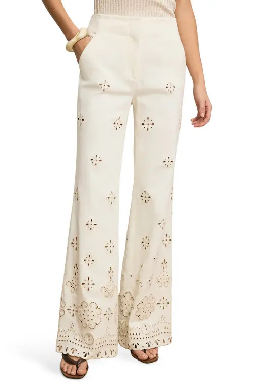Veronica Beard Komi Embroidered Wide Leg Denim Pants in Dove at Nordstrom, Size 2 | Nordstrom