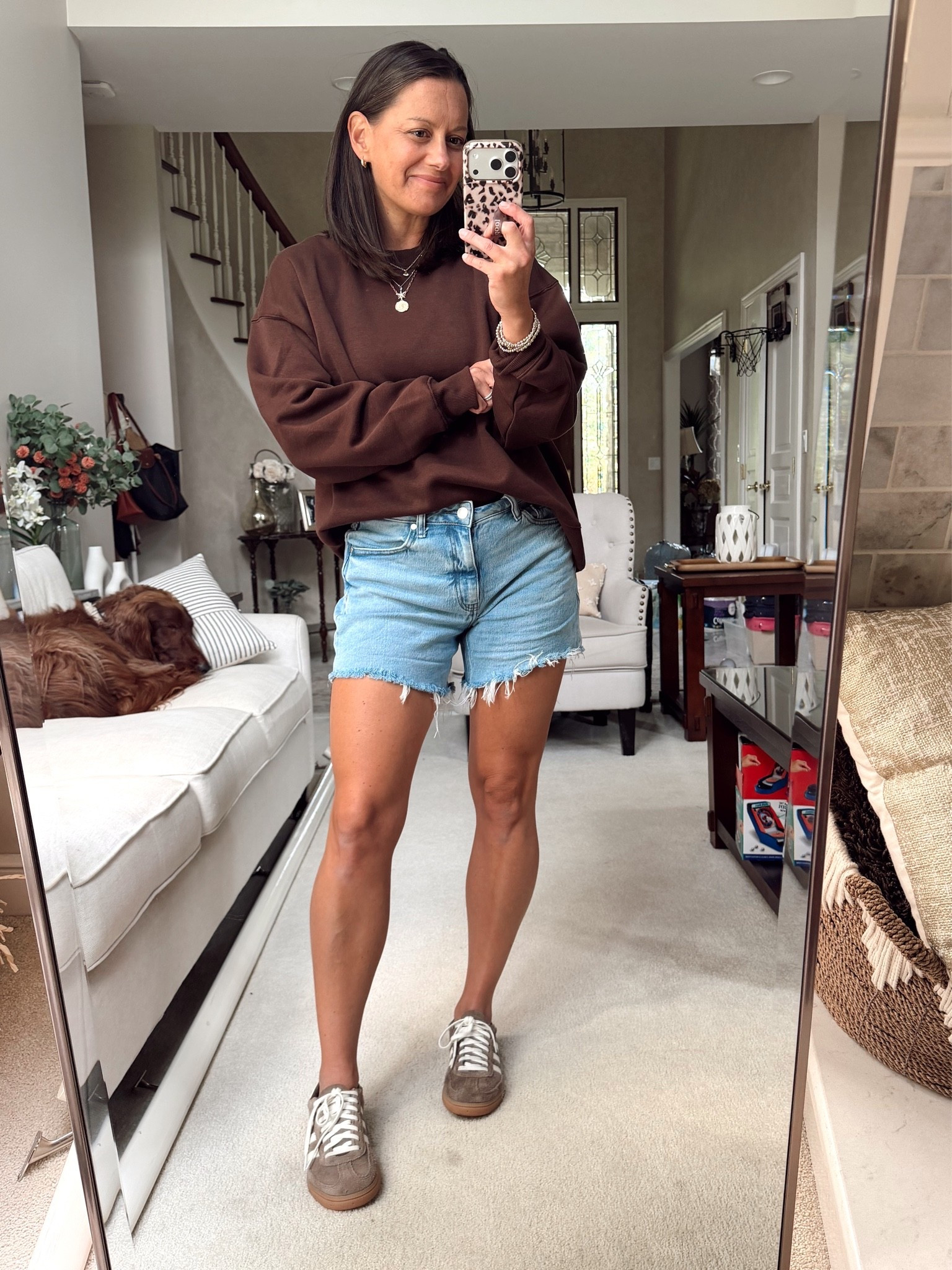 Walmart $13 sweatshirt! I sized up to a large for an oversized fit! Shorts run small - I’m wearing a 27.

#LTKmomlife #LTKSeasonal #LTKOver40