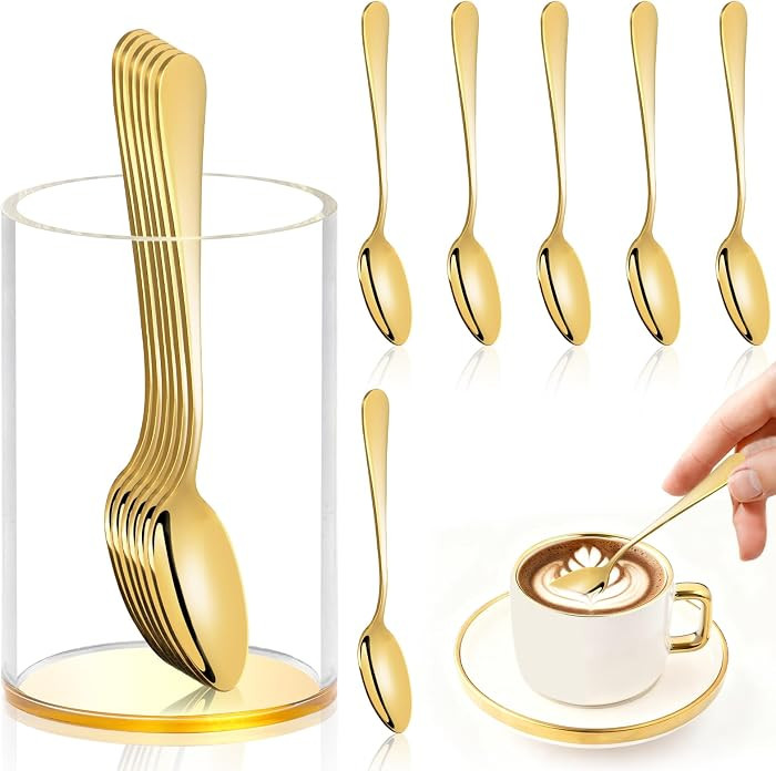 6 Pcs Gold Coffee Spoons with Holder Mini Coffee Spoons Gold 4.7 Inch Demitasse Espresso Spoons T... | Amazon (US)