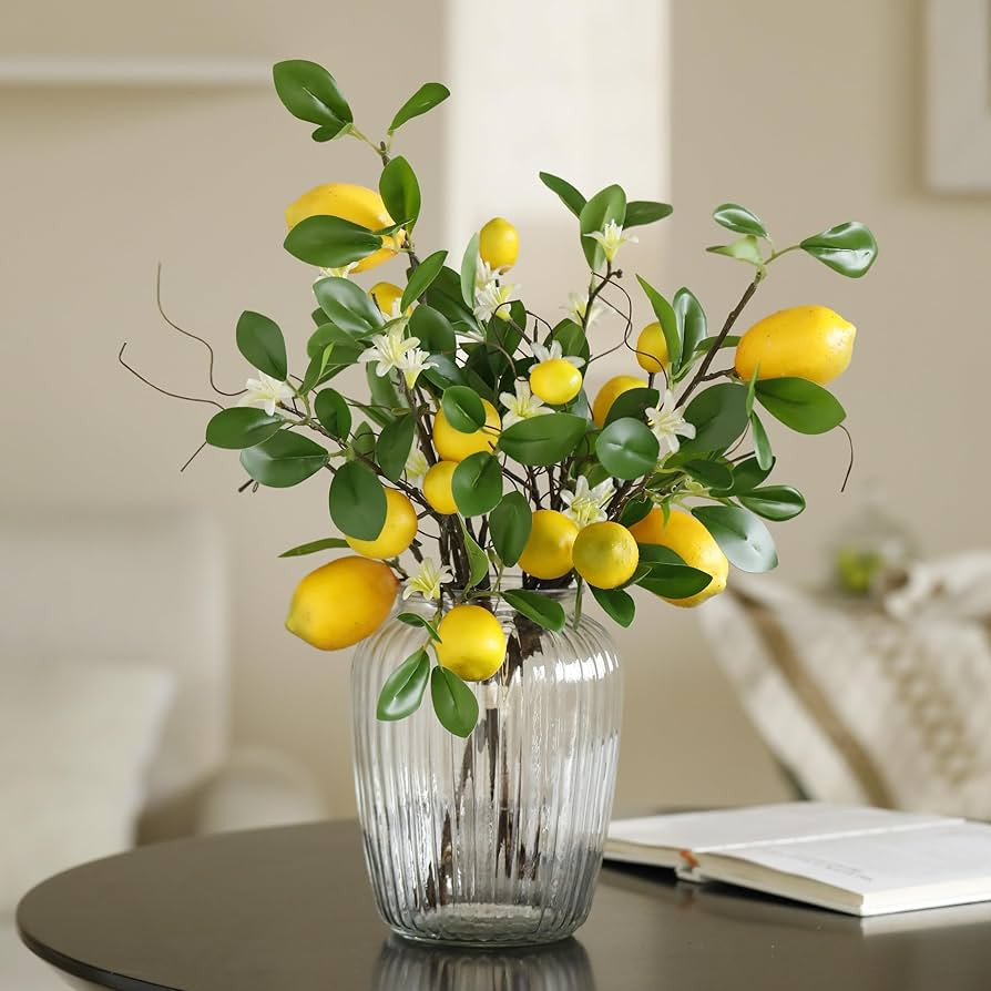 Laelfe Artificial Lemons Branches, 8 Head Faux Lemons with Stem Fake Lemon Themed for Kitchen Dec... | Amazon (US)