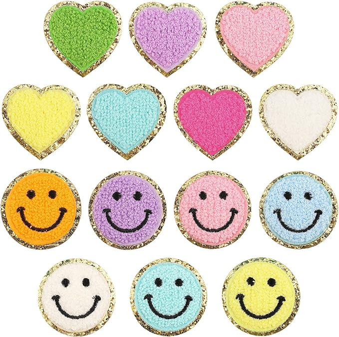 14 Pcs Iron on Patches Smiley Face Patch Cute Chenille Patches Decorative Repair Patches Heart Ir... | Amazon (US)