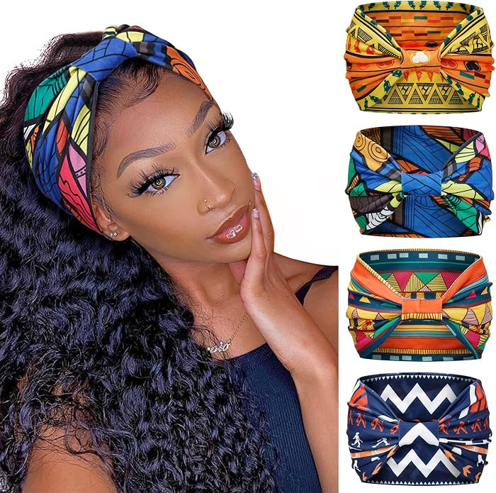 Huachi Wide Headbands for Women Boho Workout Head Bands for Women\u2019s Hair African Knotted Non... | Amazon (US)