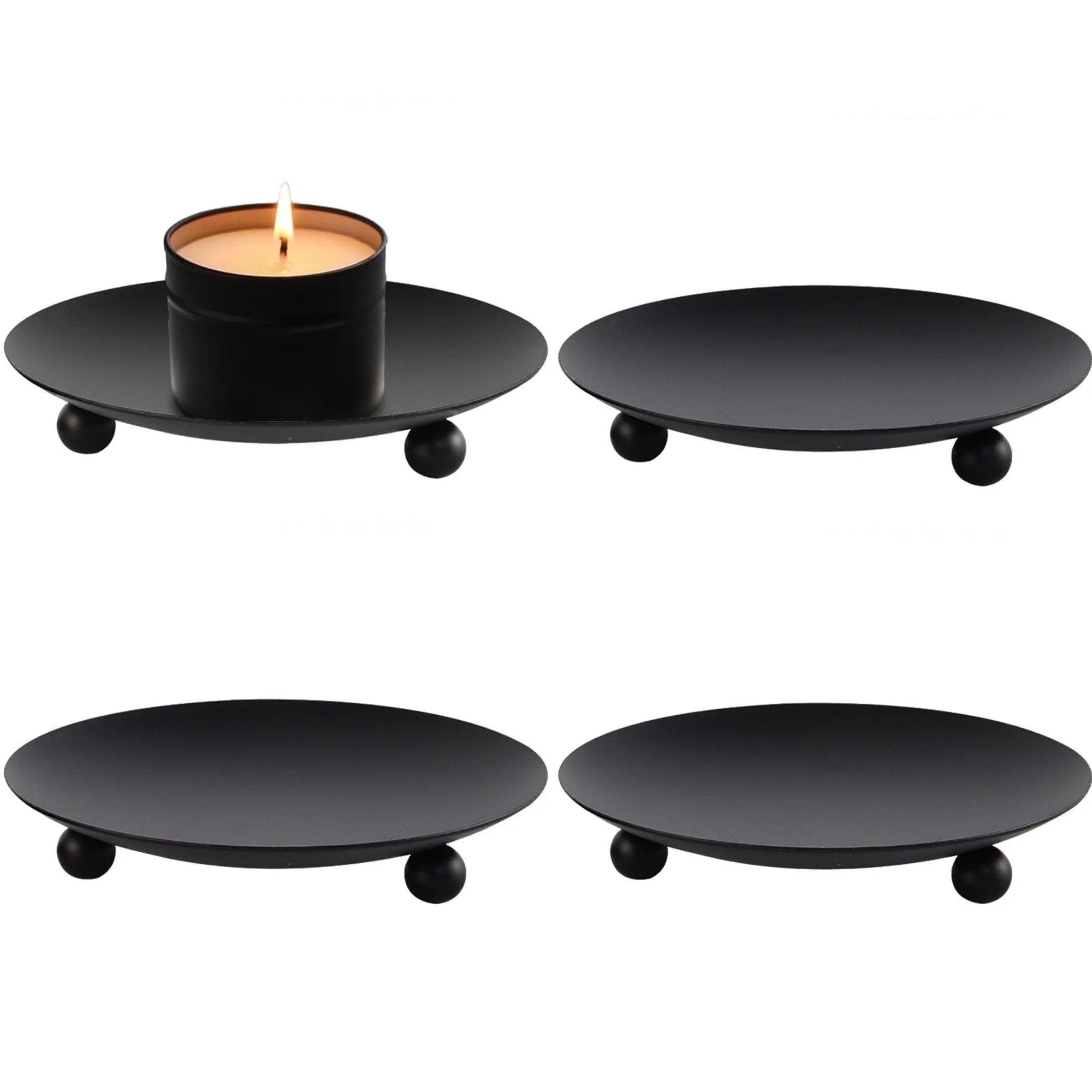 HIDAWN 4PCS Black Iron Plate Candle Holder, Decorative Metal Pillar Candle Plate, Pedestal Candle... | Walmart (US)