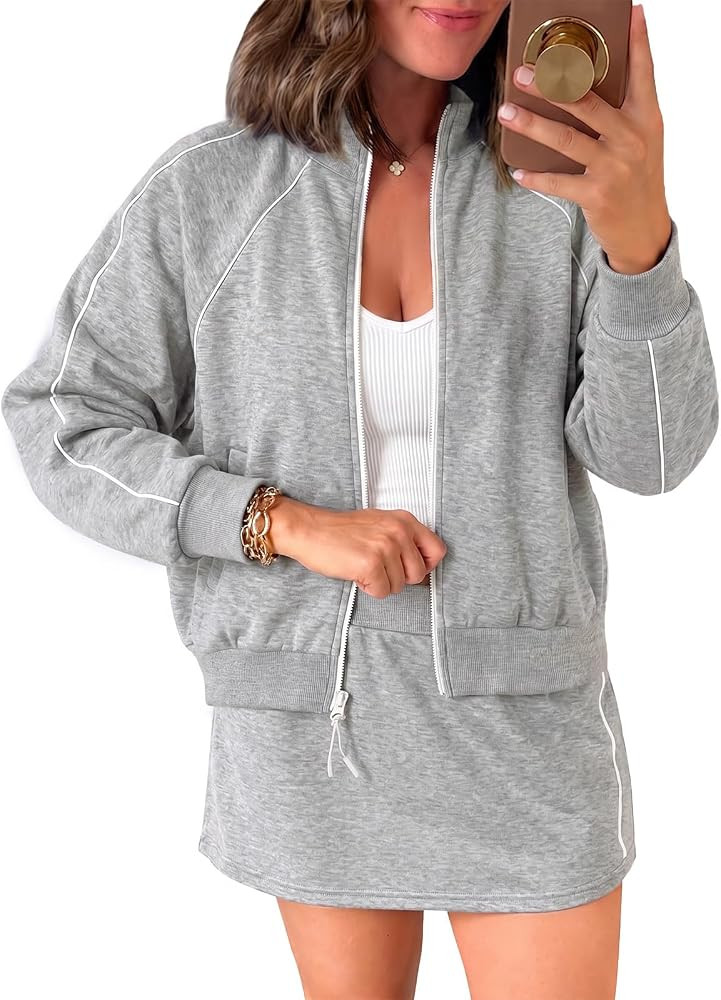 Womens 2 Piece Skirt Sets Zip Up Cropped Jackets Skort Set Workout Outfits | Amazon (US)
