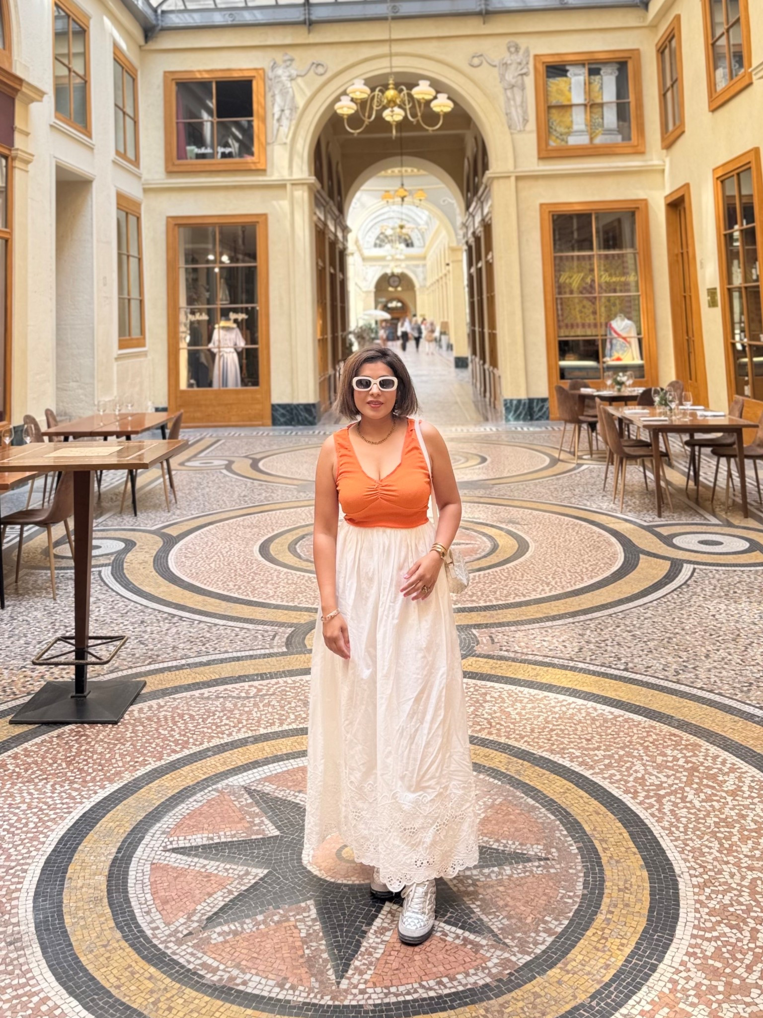 Orange stretchable sleeveless top. Bright, colourful and comfortable wear. 
White 100%  cotton long skirt. Summer wear. 

#LTKworkwear #LTKcanada #LTKsummer