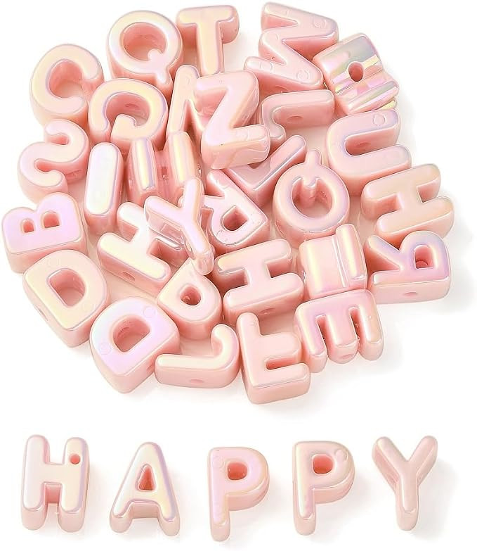 DanLingJewelry 90Pcs Random Large Pink Acrylic Alphabet Beads UV Plating Iridescent 26 A-Z Letter... | Amazon (US)