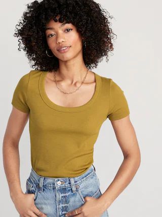 Fitted Scoop-Neck Rib-Knit T-Shirt for Women | Old Navy (US)