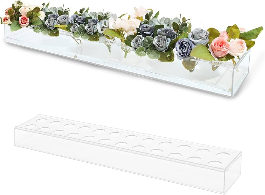 Rectangular Acrylic Vase, Clear Acrylic Flower Vase, 24 Inch Long Decorative Modern Vase for Wedd... | Amazon (US)