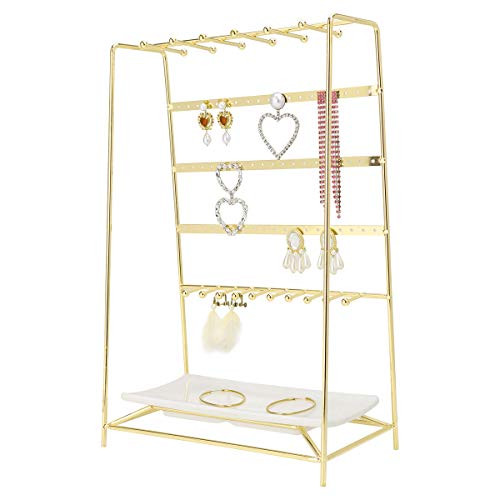 Jewelry Organizer, MORIGEM 5 Tier Jewelry Stand, Decorative Jewelry Holder Display with White Tray f | Amazon (US)