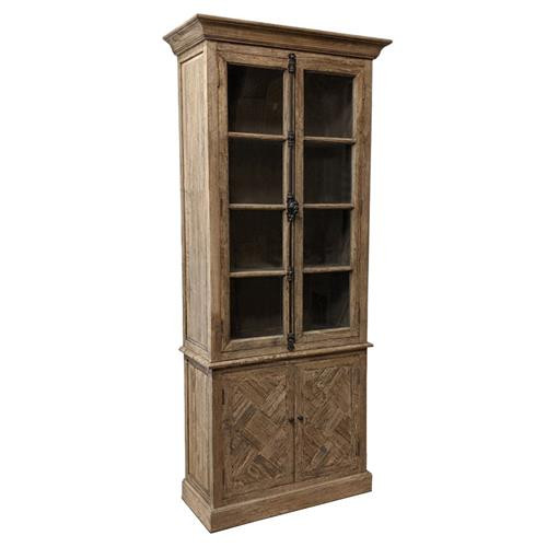 Ishmael Rustic Lodge Brown Reclaimed Oak Clear Glass 2 Door Display Case | Kathy Kuo Home