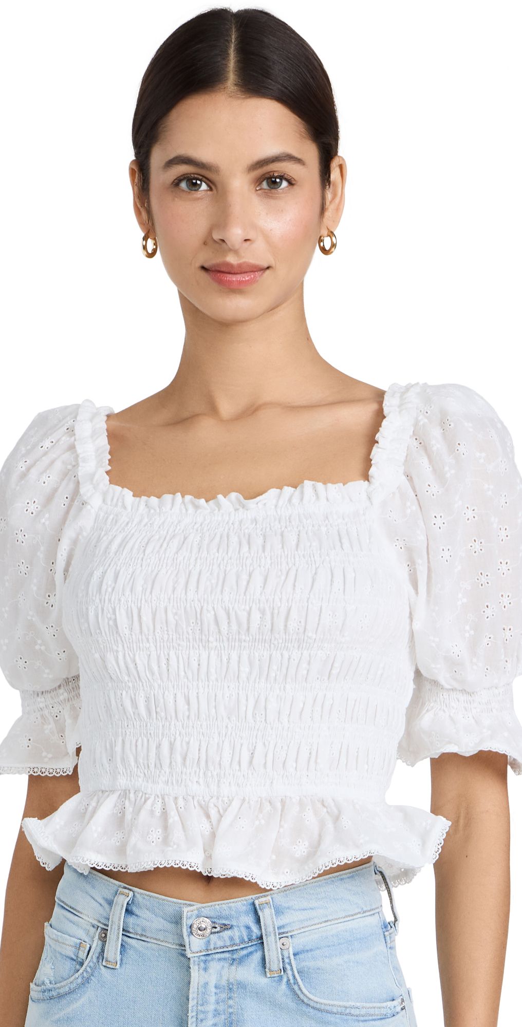 All Over Embroidered Lace Smocked Top | Shopbop