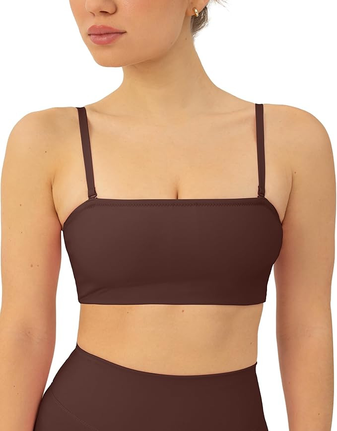 PAVOI ACTIVE Sports Bandeau Bras for Women - Padded Low Support Workout Yoga Bandeau Bra with Con... | Amazon (US)