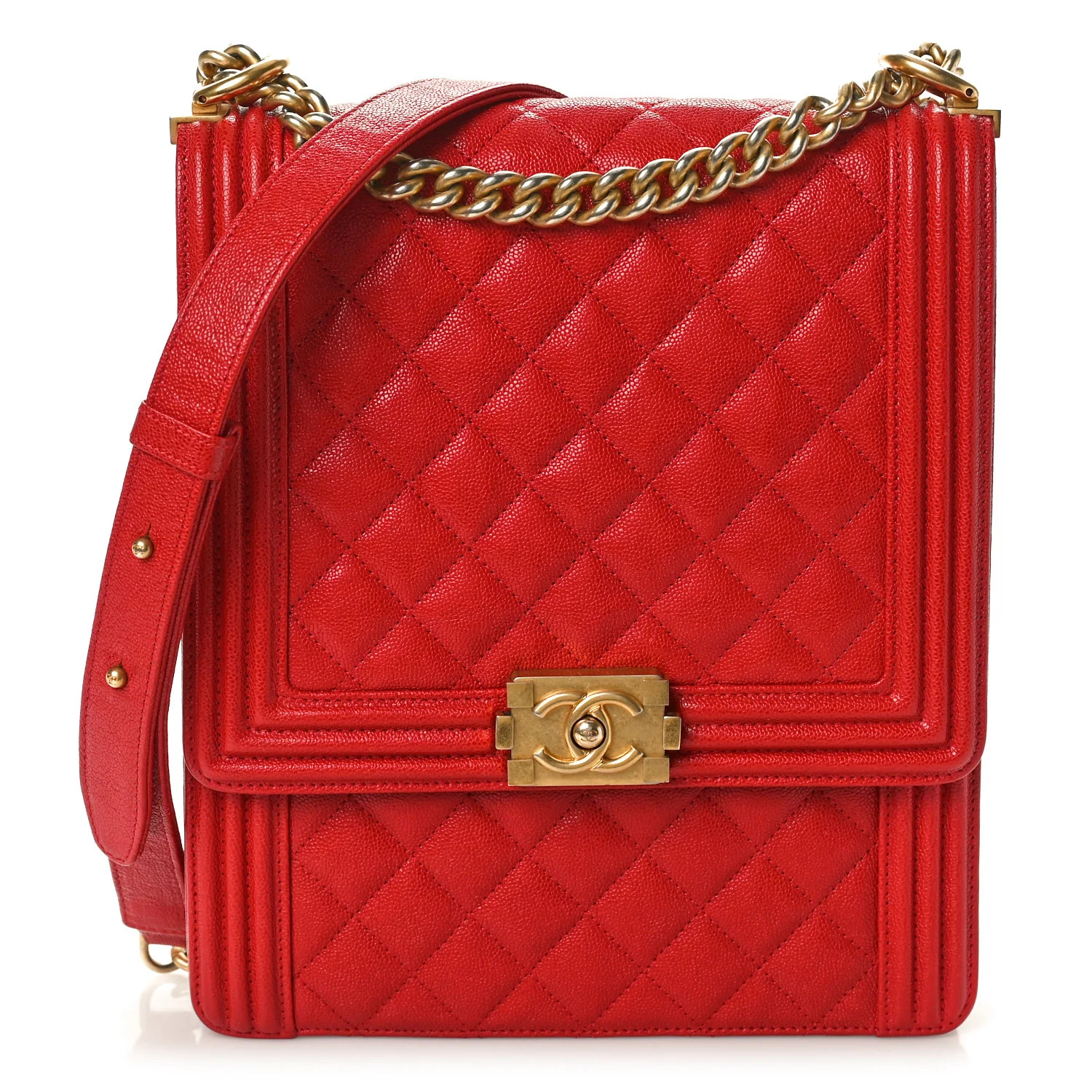 Chanel Caviar Quilted North South Boy Flap Red 1585756 | FASHIONPHILE (US)